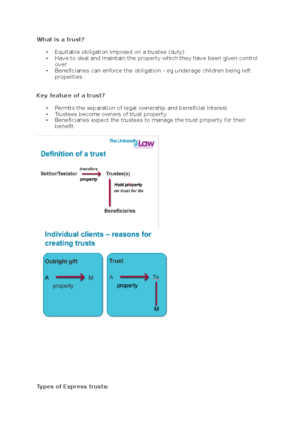 Equity & Trusts Unit 1: Key Concepts and Trust Types Overview - Studocu