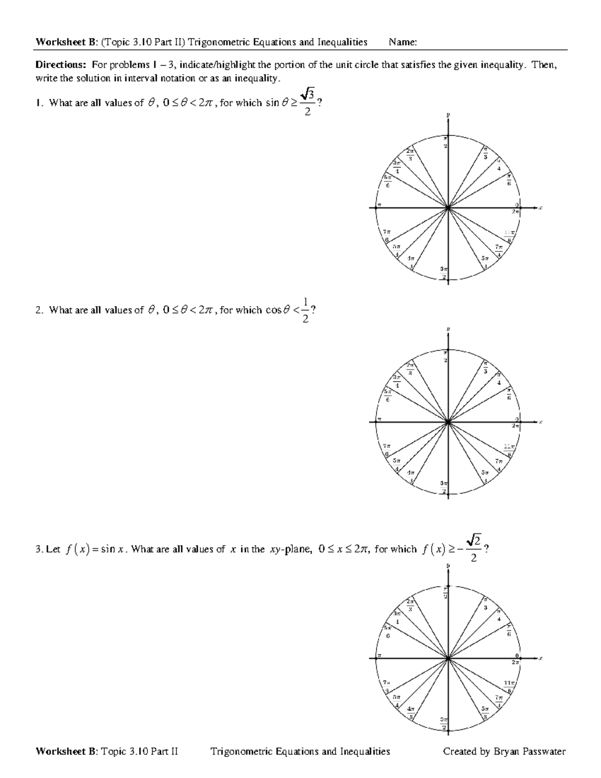 AP Precalculus Worksheet 3: Trig Equations & Inequalities Note - Studocu