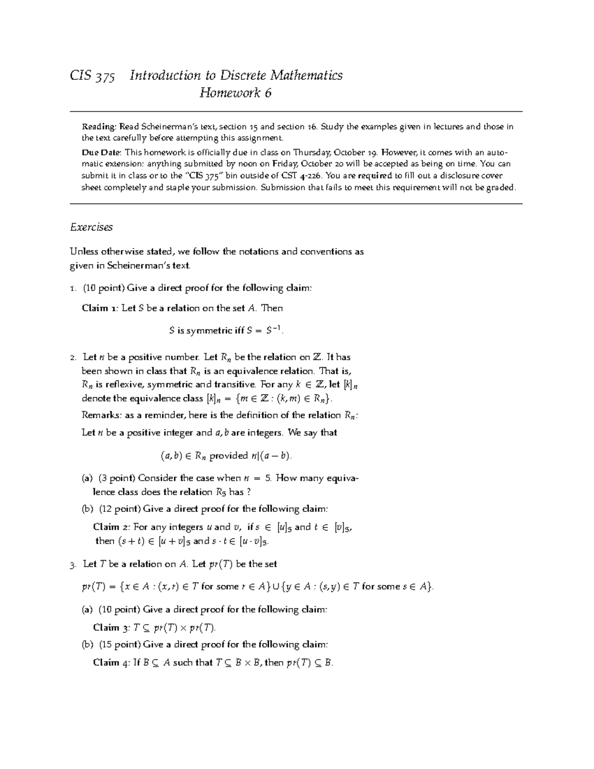 Hw06-w-cover - Homework 6 Discrete Mathematics Profesor : Andrew Lee ...