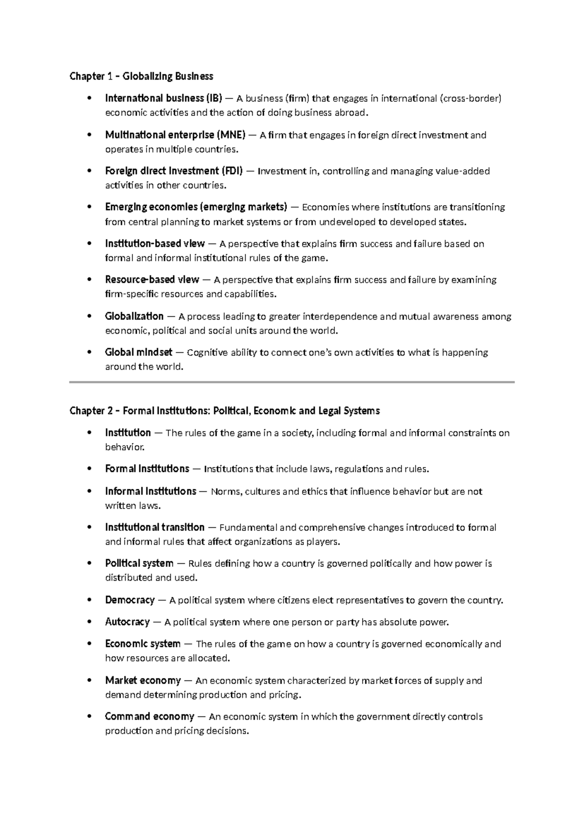 IIB Chapter Summaries: Key Concepts in International Business - Studeersnel