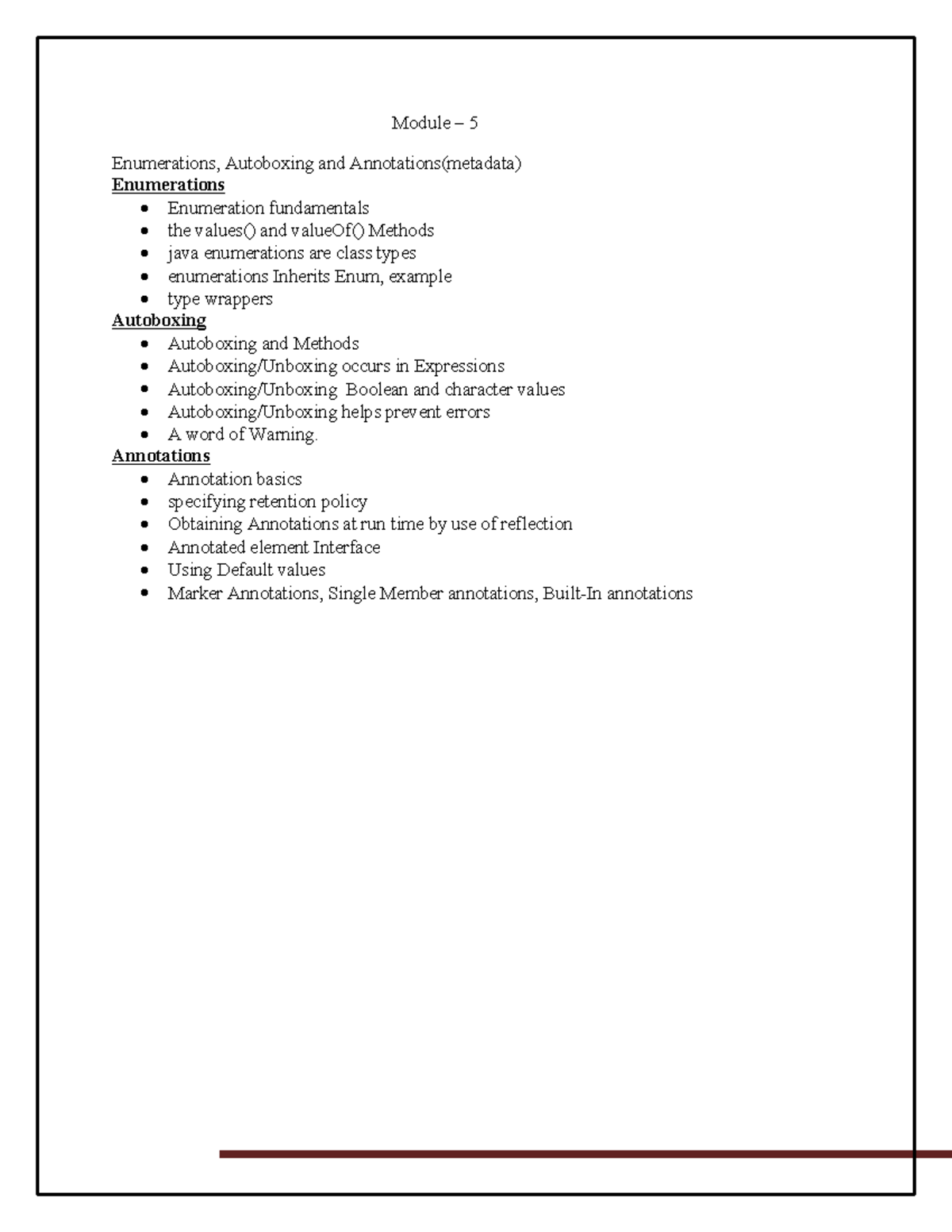 Module 5: Enumerations, Autoboxing & Annotations in Java - Studocu