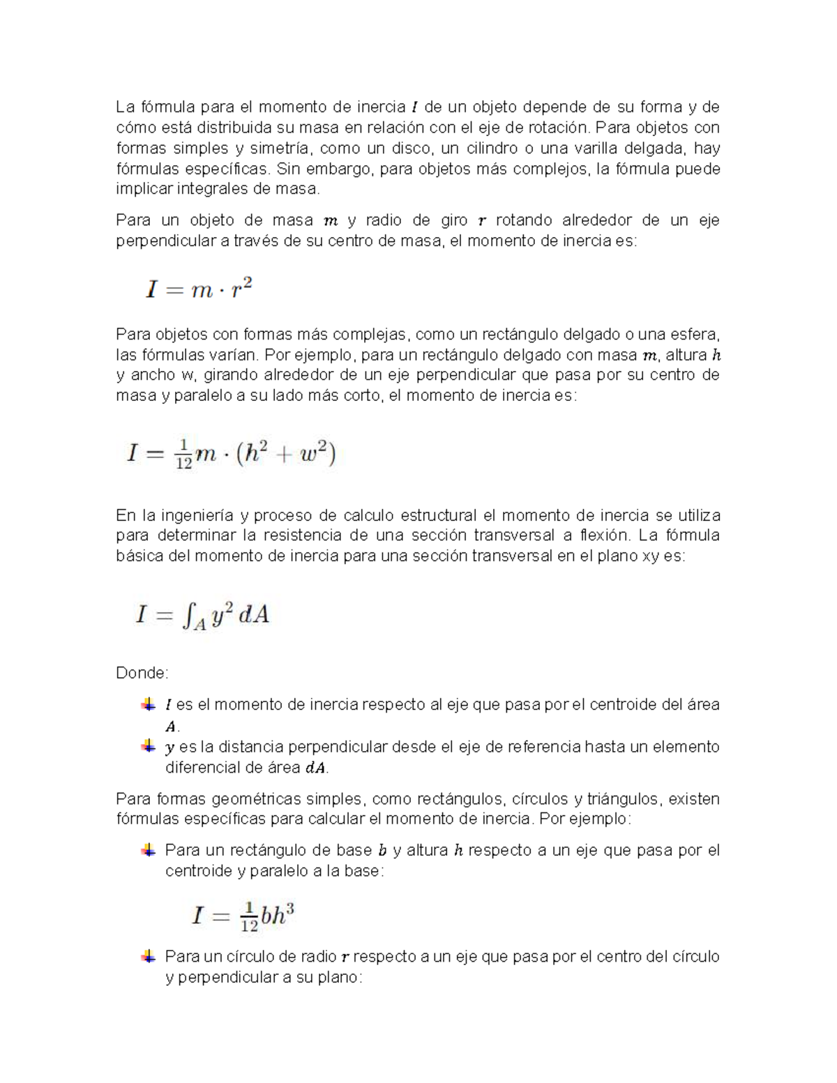 Inercia y Momentos: Fórmulas y Aplicaciones en Ingeniería - Studocu