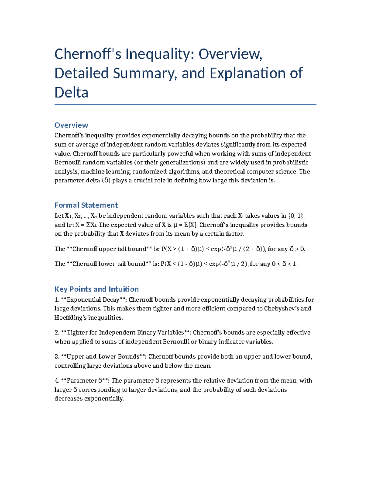 Chernoff Inequality: Delta Summary and Key Insights - Studocu