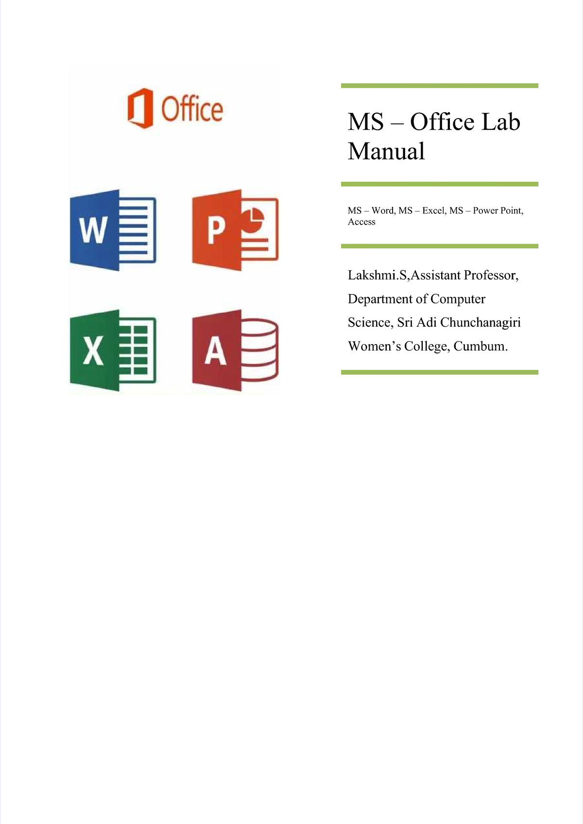 MS Office Lab Manual: Word, Excel, PowerPoint & Access Guide - Studocu