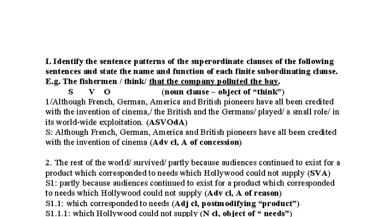 Assignment 11 - Analyzing Superordinate Clauses and Subordinating ...