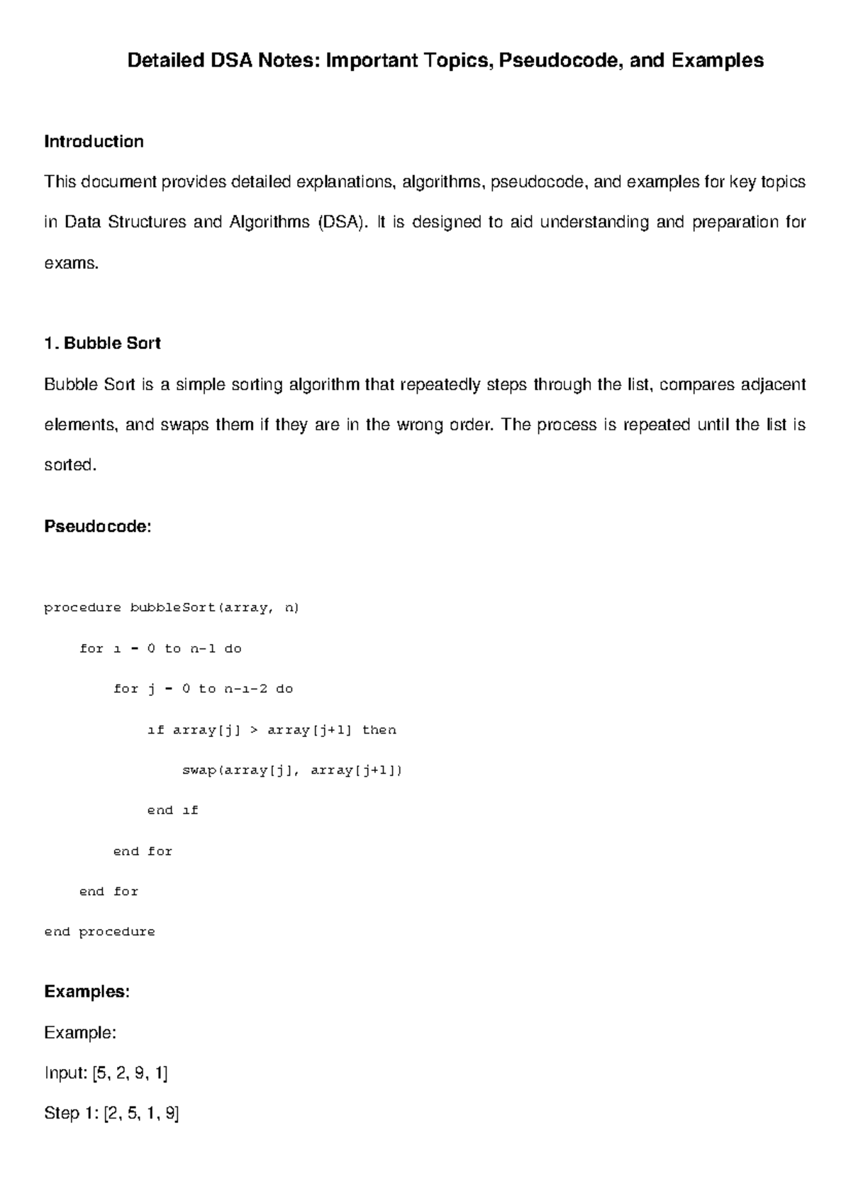 DSA Detailed Notes: Key Algorithms & Pseudocode for Exams - Studocu