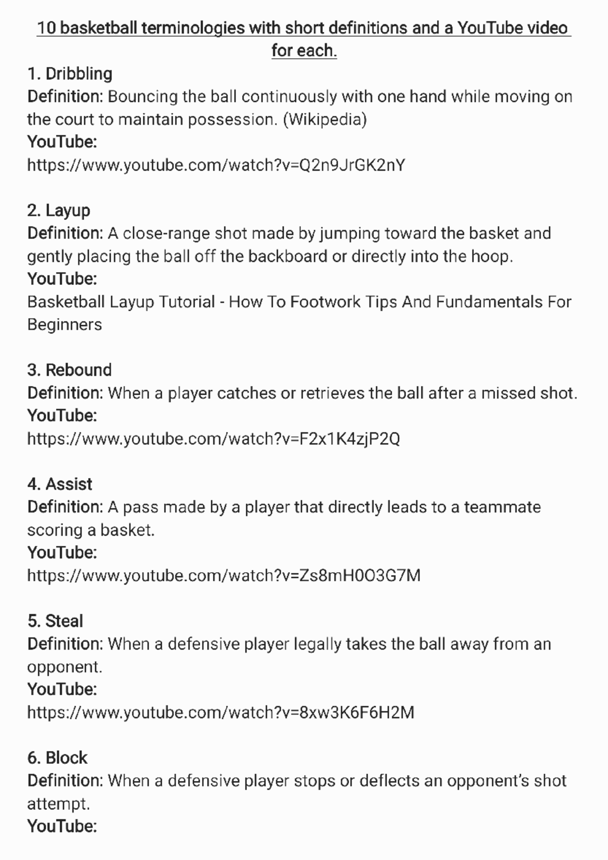Basketball Terminologies: Definitions & YouTube Tutorials - Studocu