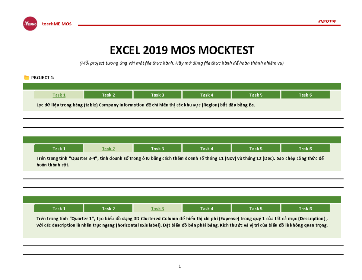 KM02T9Y teachME MOS EXCEL 2019 Mock Test Projects and Tasks - Studocu
