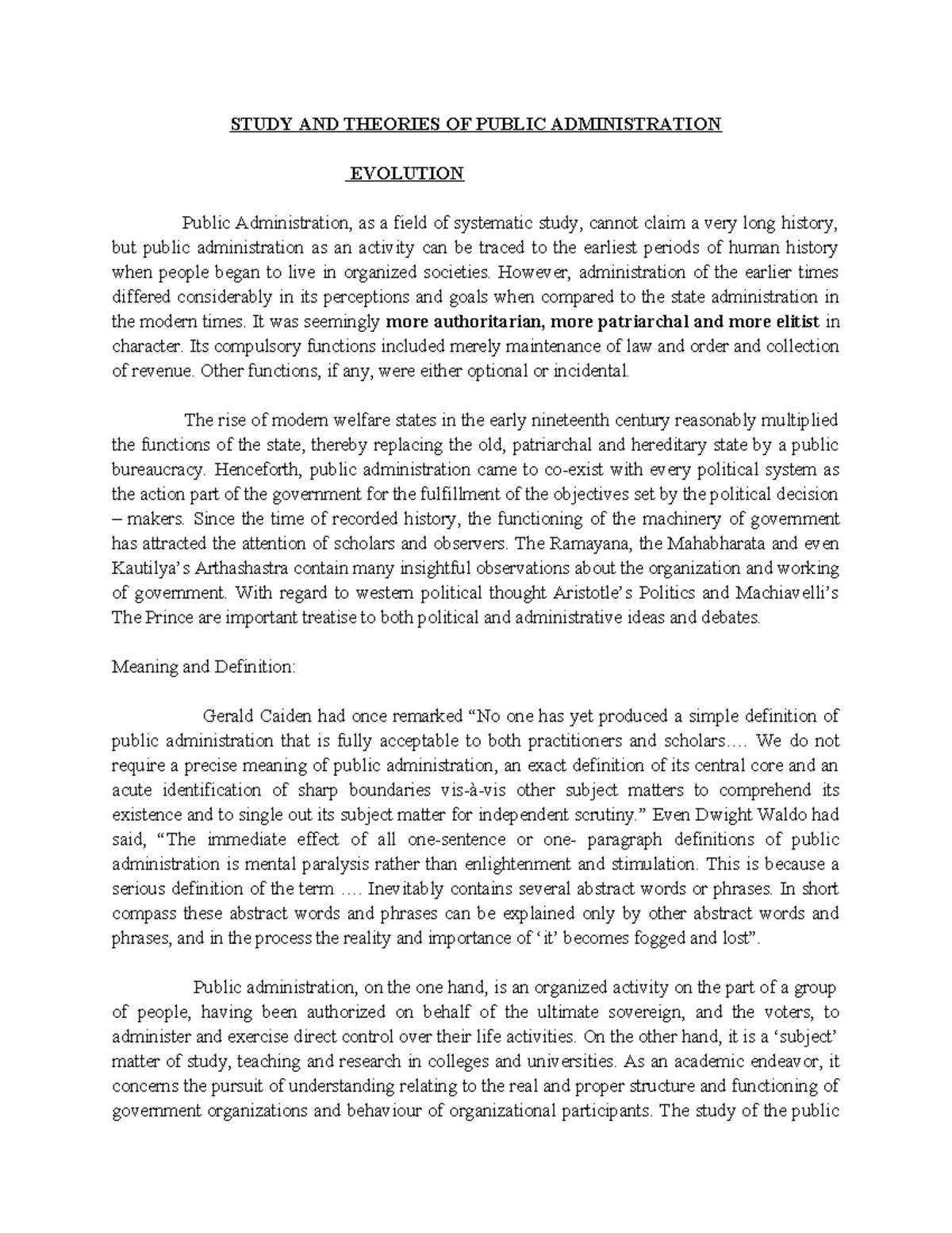 PPA Notes: The Evolution and Theories of Public Administration - Studocu