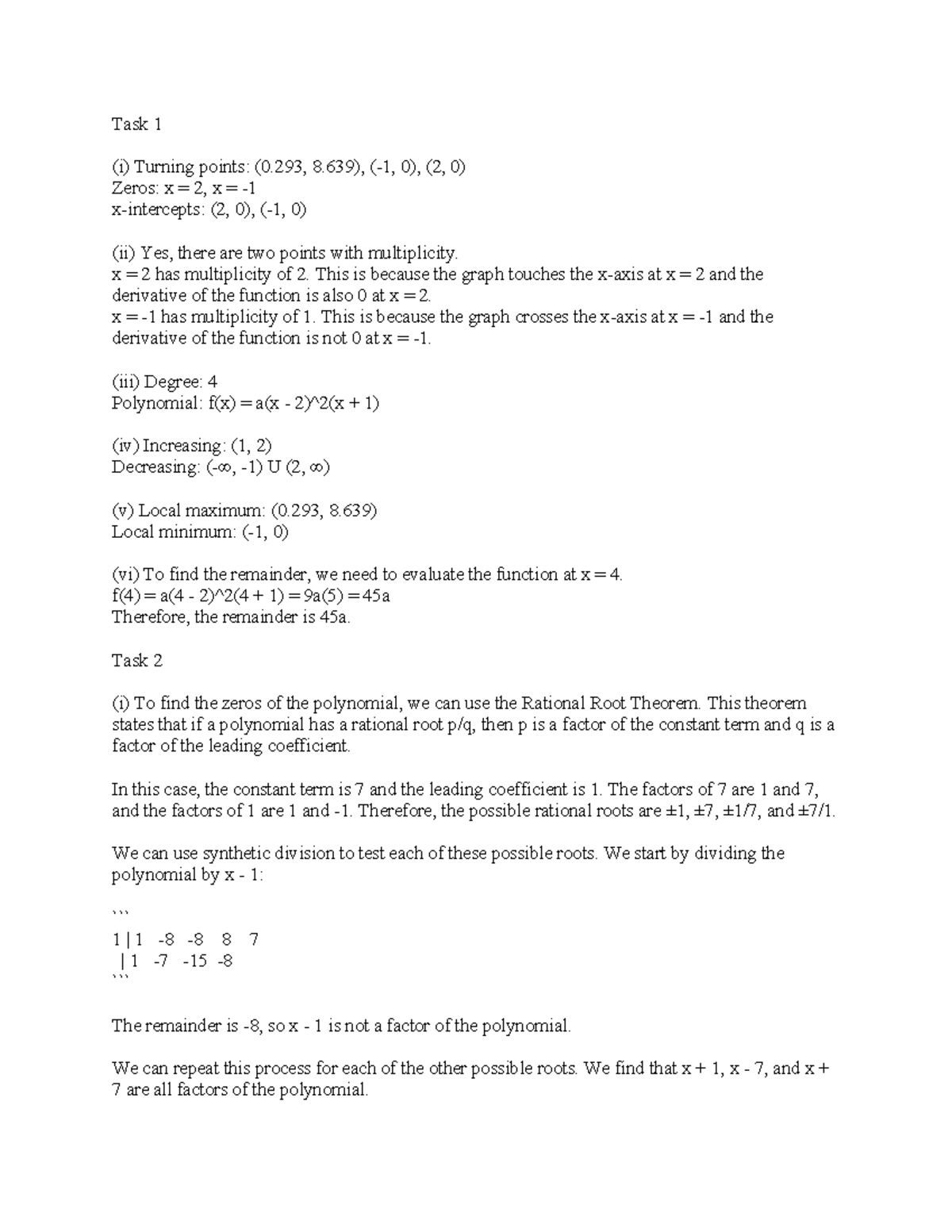 Math 1201 Unit 4 Assignment: Polynomial Zeros and Asymptotes Analysis ...