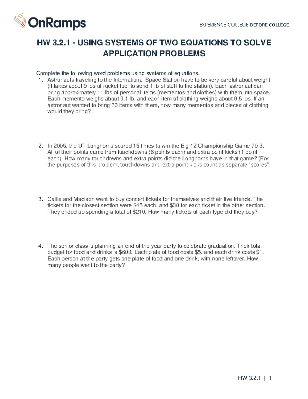 HW 3.2.1 - Solving Application Problems with Two Equations - Studocu