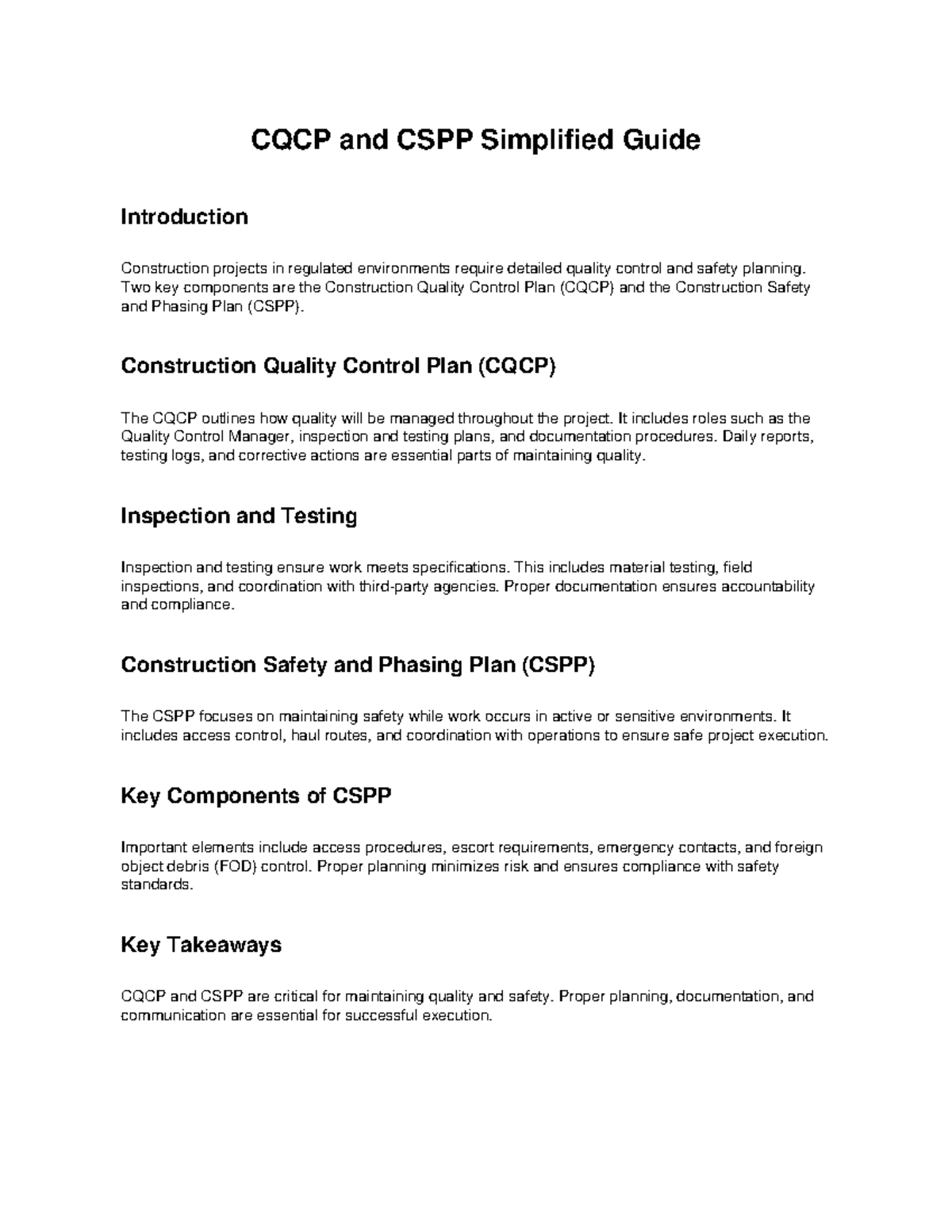CQCP & CSPP Guide: Importance of Quality & Safety in Construction - Studocu