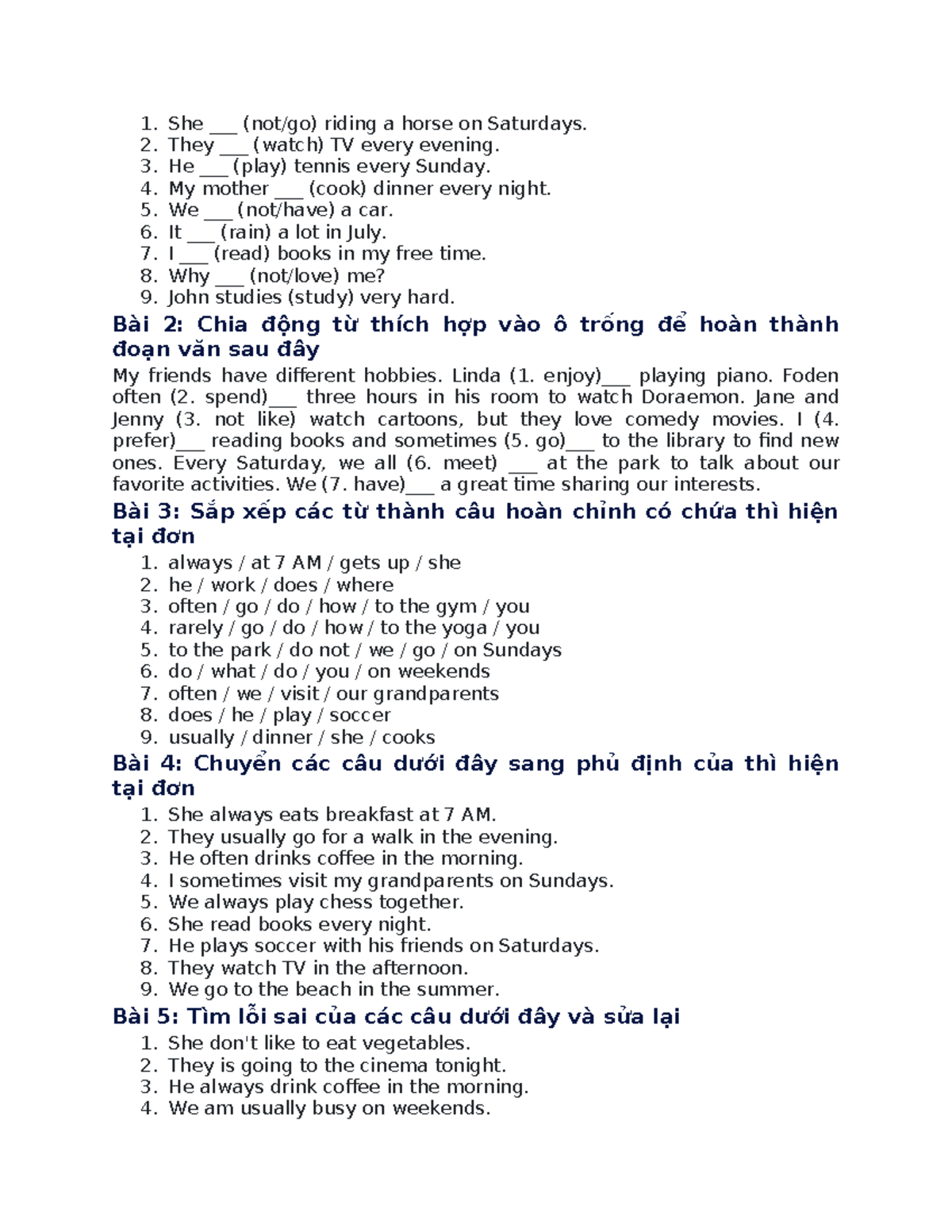 English Exercise: Verb Tenses and Sentence Structure - Studocu