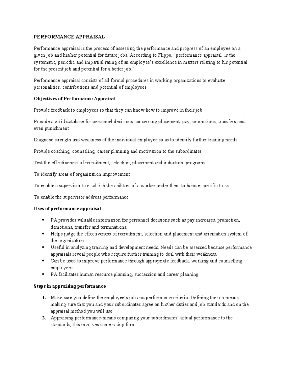 Performance Appraisal: Key Concepts and Methods for Evaluation - Studocu