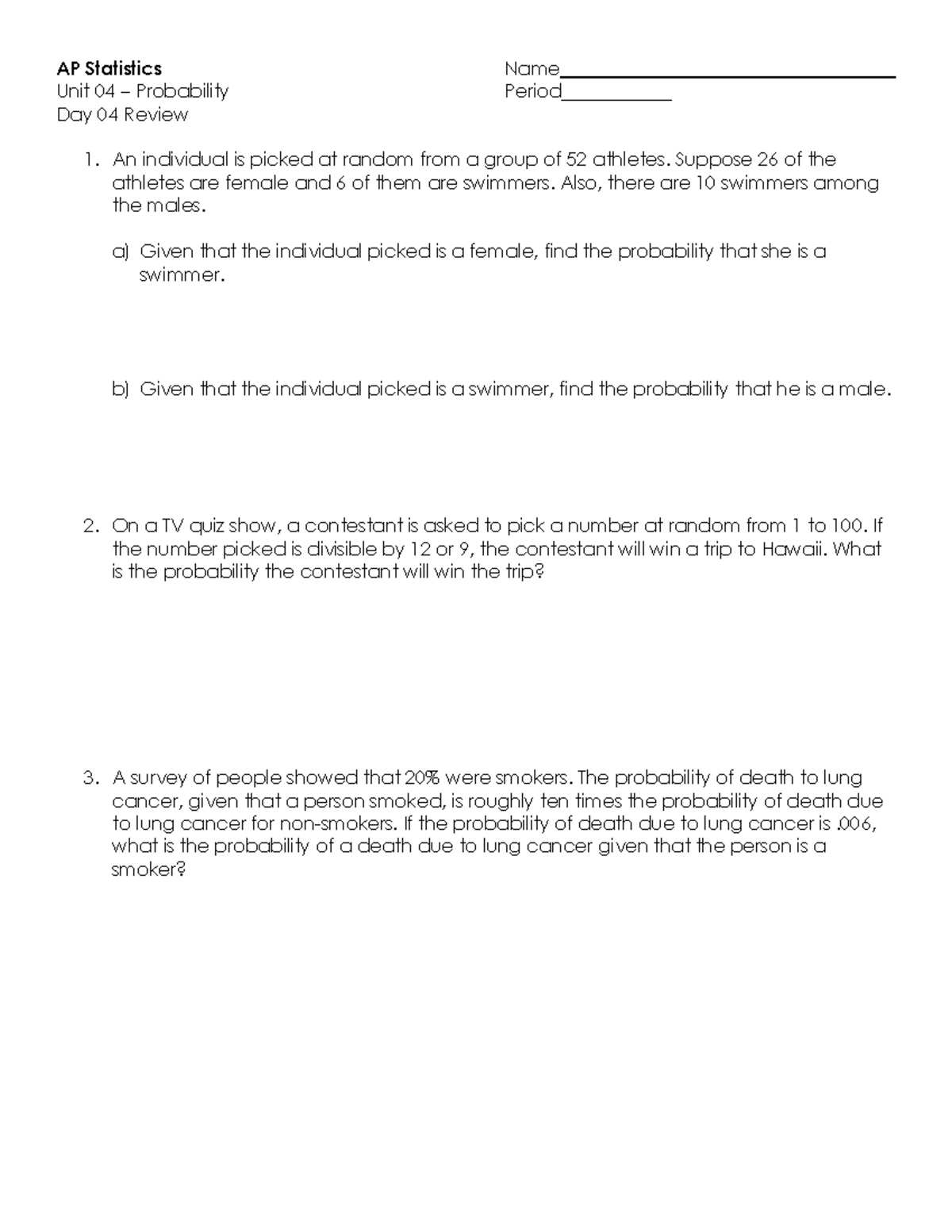 AP Statistics Unit 04 Probability Chapter 5 Exam Review - Studocu