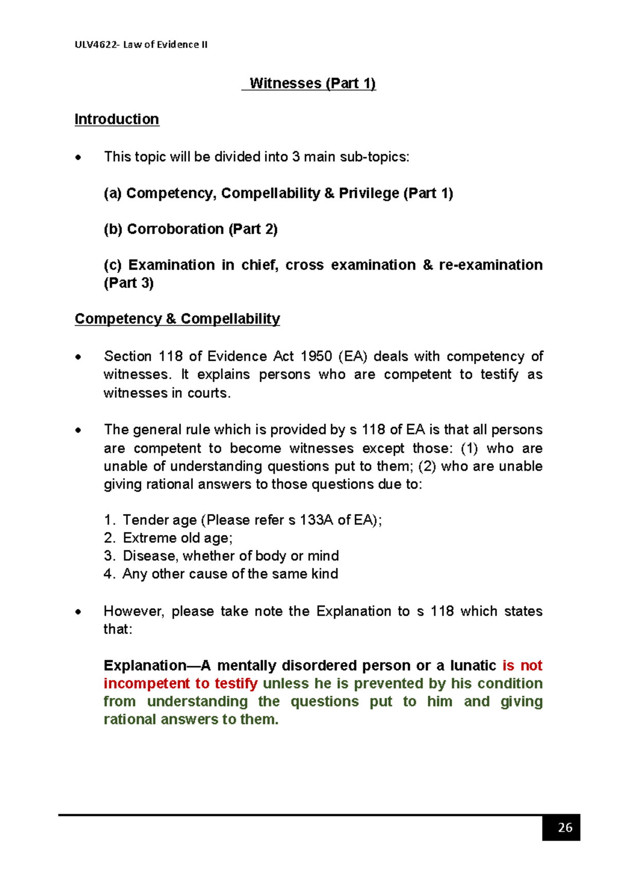 Witness Competency & Compellability - Evidence Act 1950 (Part 1) - Studocu