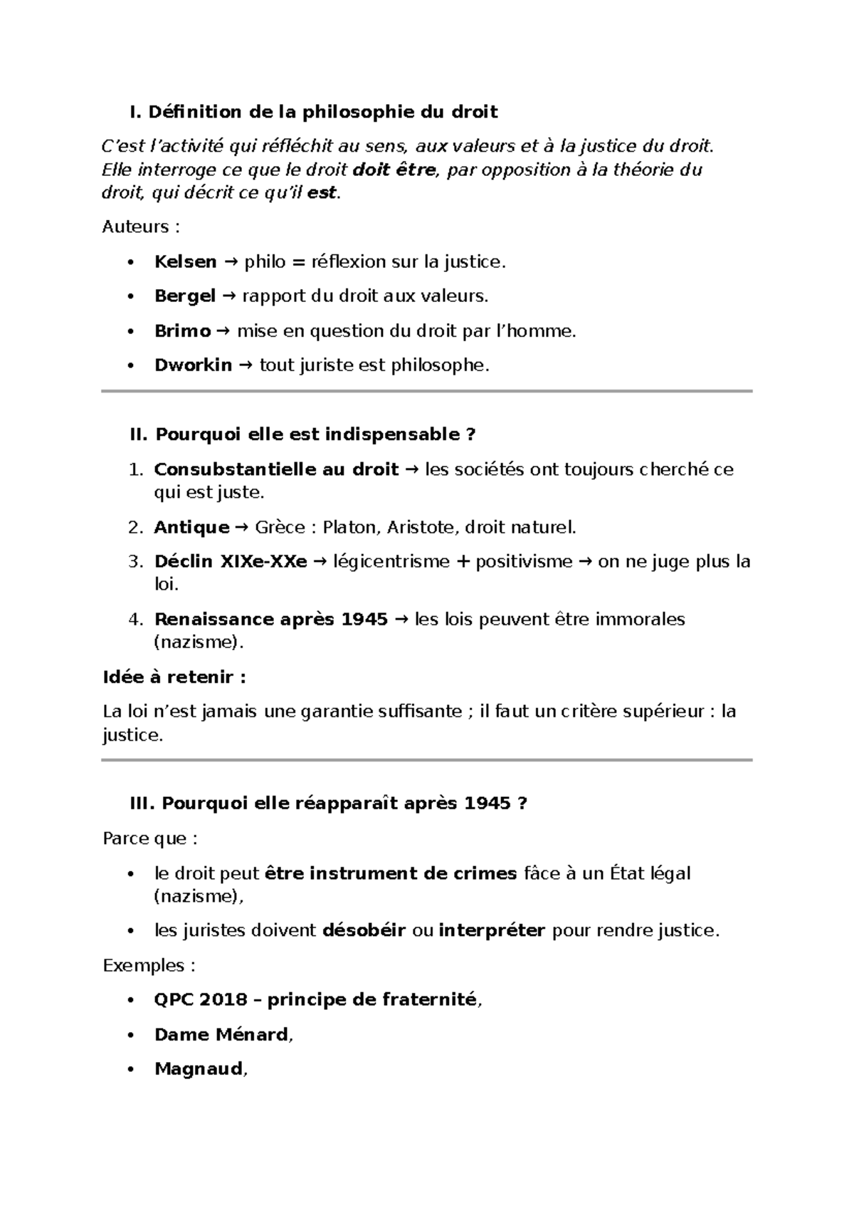 Fiche de Philosophie du Droit - Cours et Concepts Essentiels - Studocu