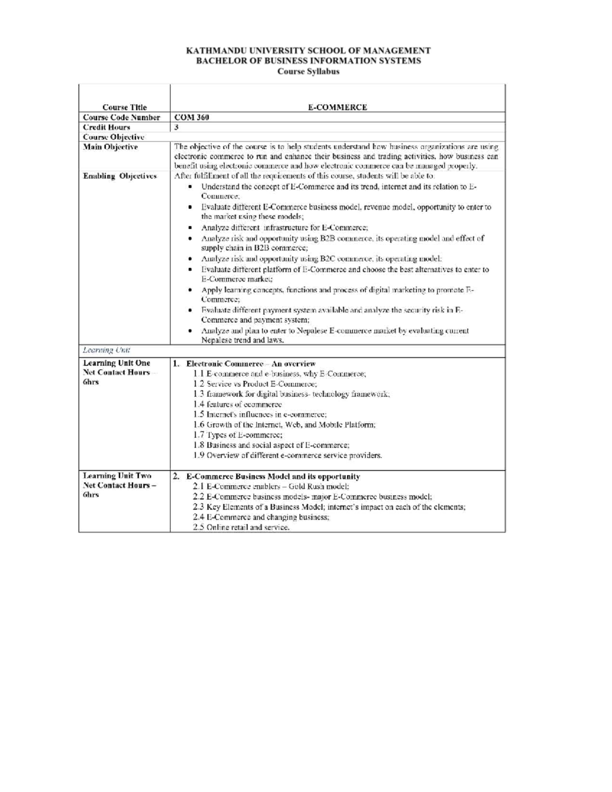 COM 360: Electronic Commerce Course Syllabus and Objectives - Studocu