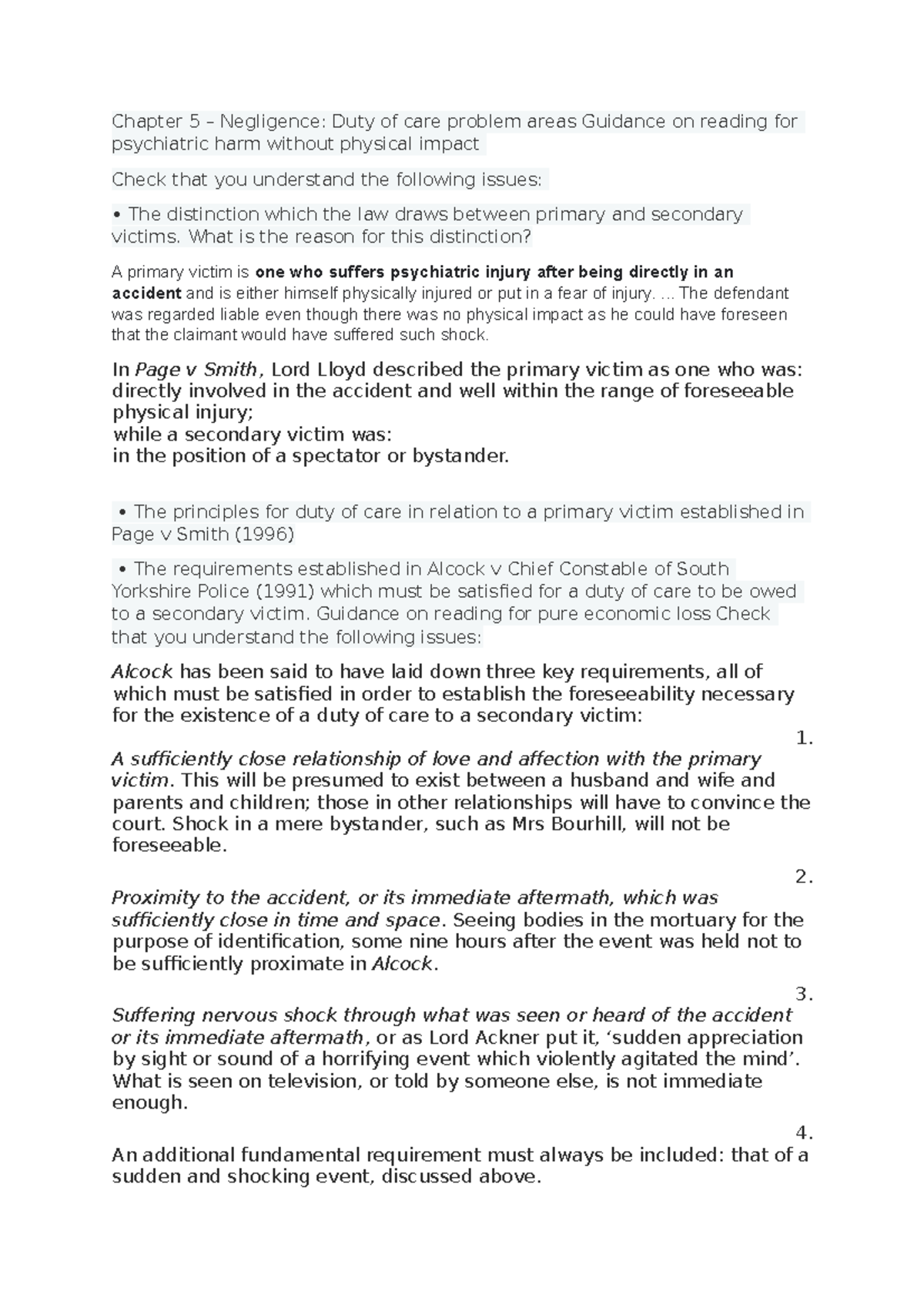UNIT 4: Tort Law - Negligence and Duty of Care Analysis - Studocu