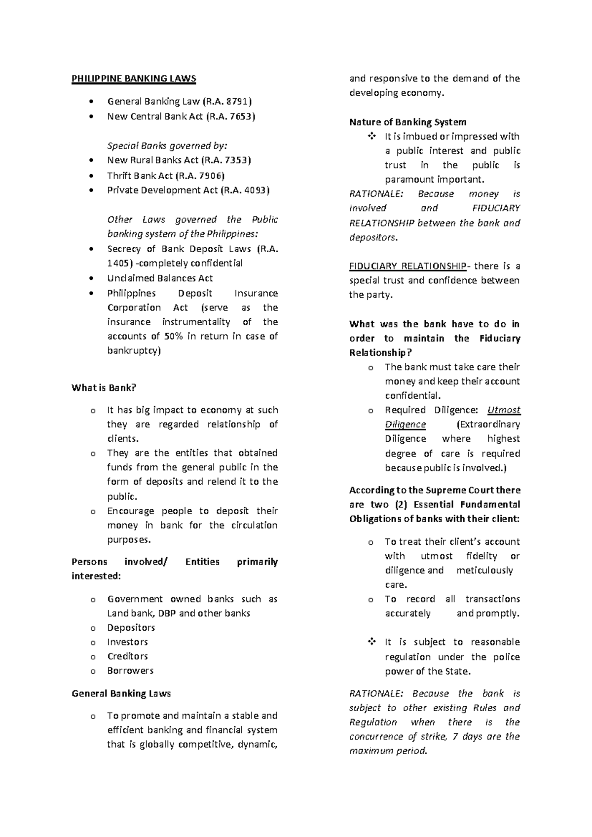 Philippine Banking Laws Overview and Key Regulations - Studocu