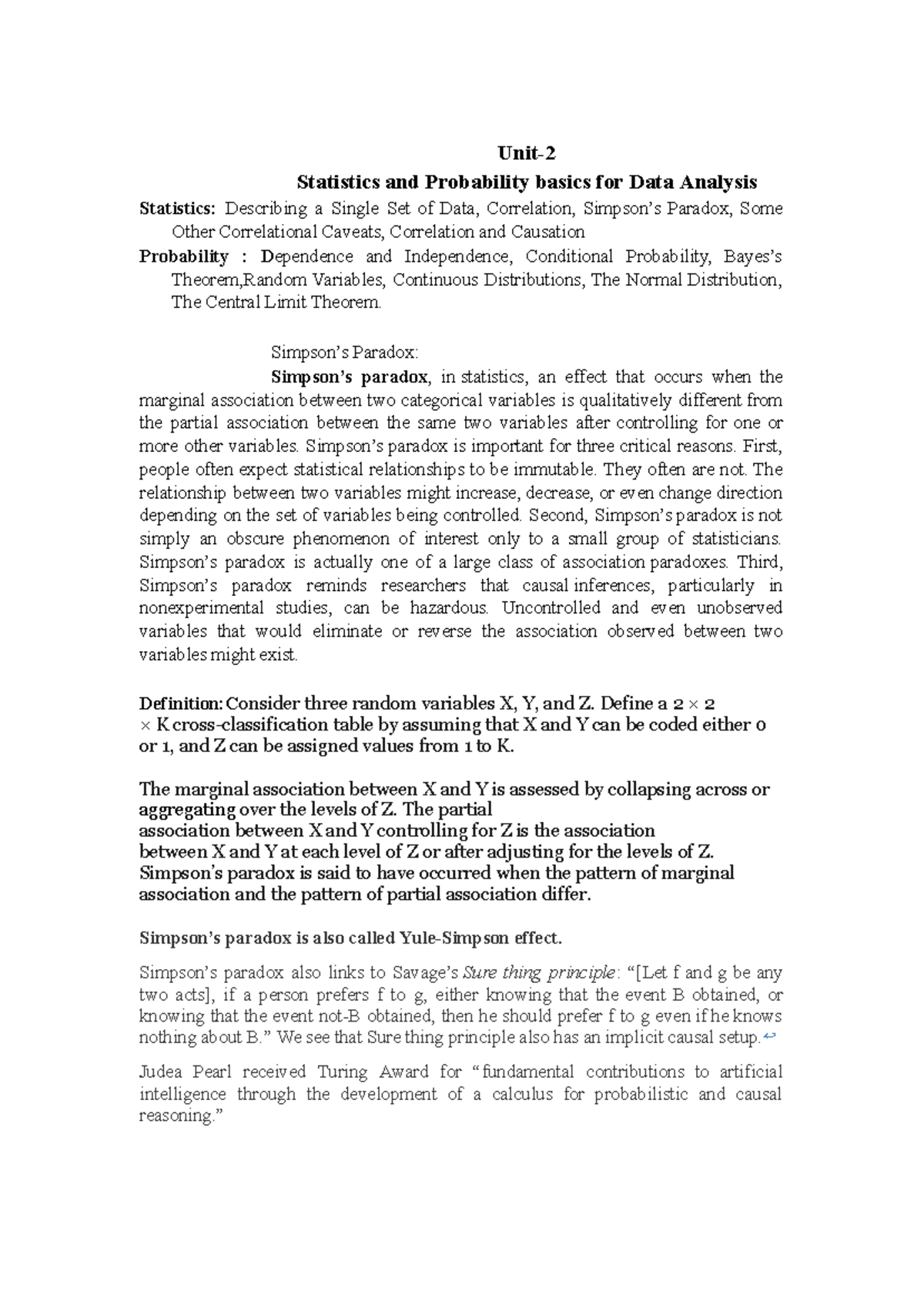 Statistics and Probability Basics for Data Analysis (DS Unit-II) - Studocu