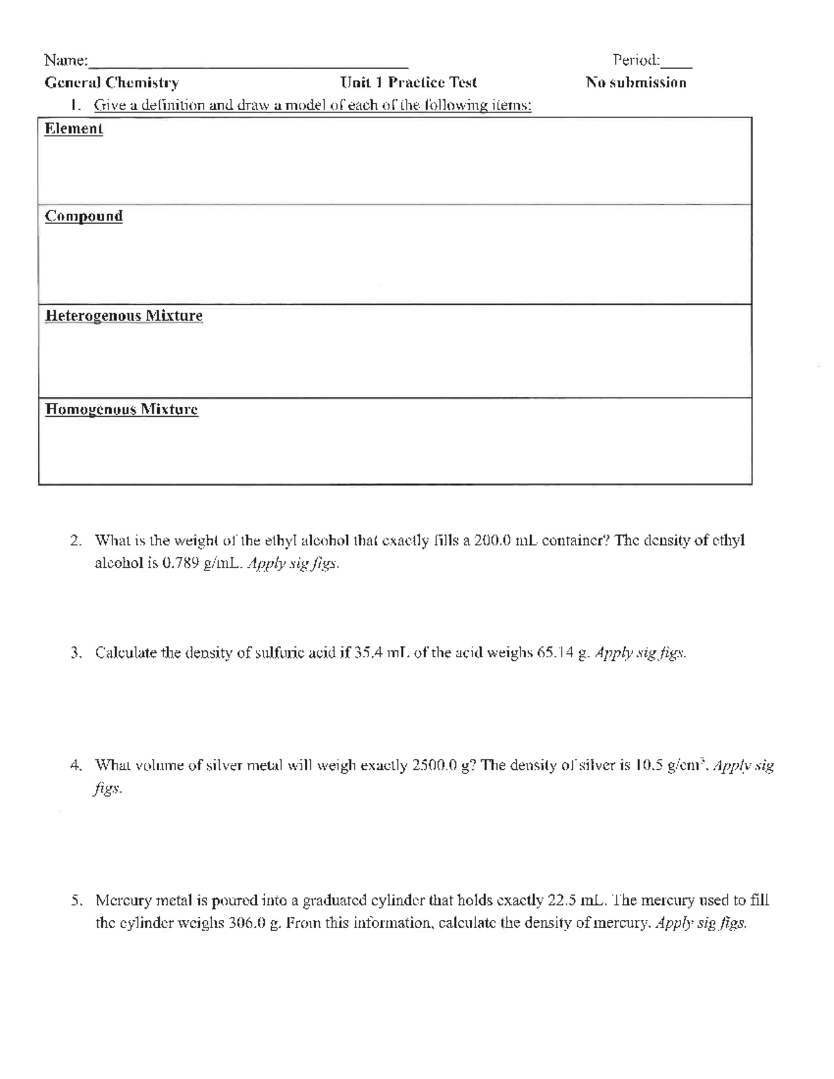 General Chemistry Unit 1: Matter & Measurement Practice Test - Studocu