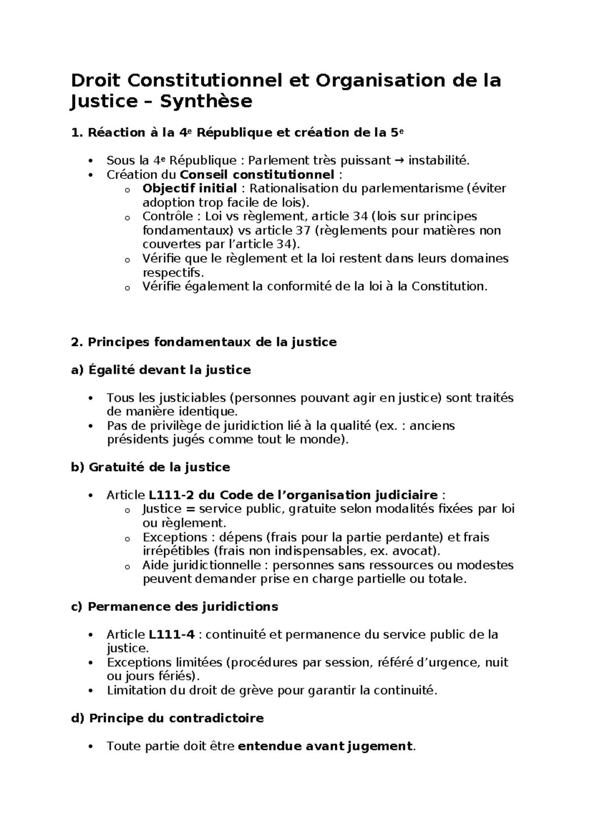 Droit Constitutionnel et Organisation de la Justice - Synthèse 1 - Studocu