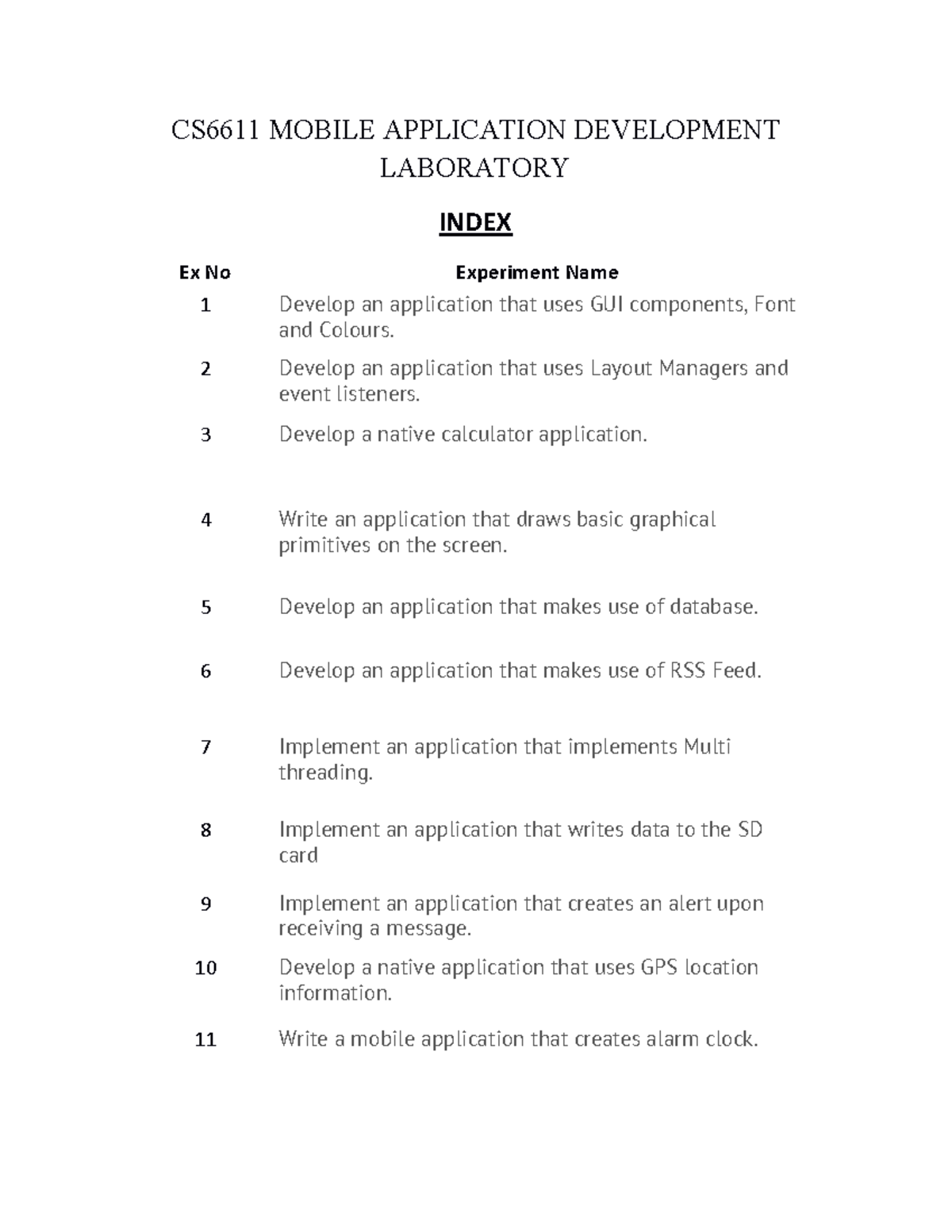 CS6611 Mobile App Development Laboratory Notes and Projects - Studocu