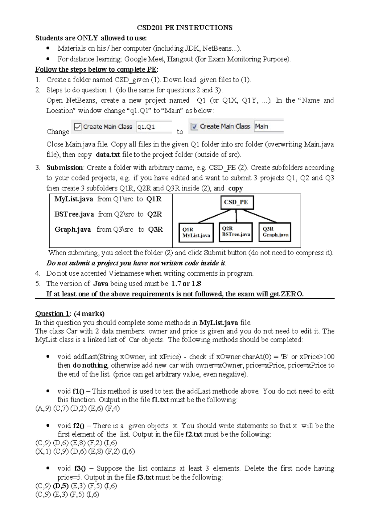 CSD sample - CSD201 PE INSTRUCTIONS Students are ONLY allowed to use ...