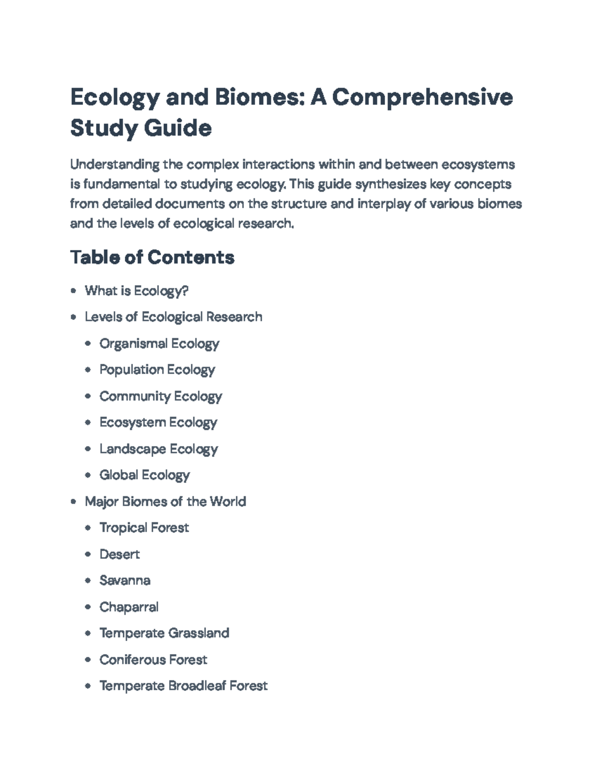 Ecology and Biomes Study Guide (Course Code: ECL101) - Ecology and ...