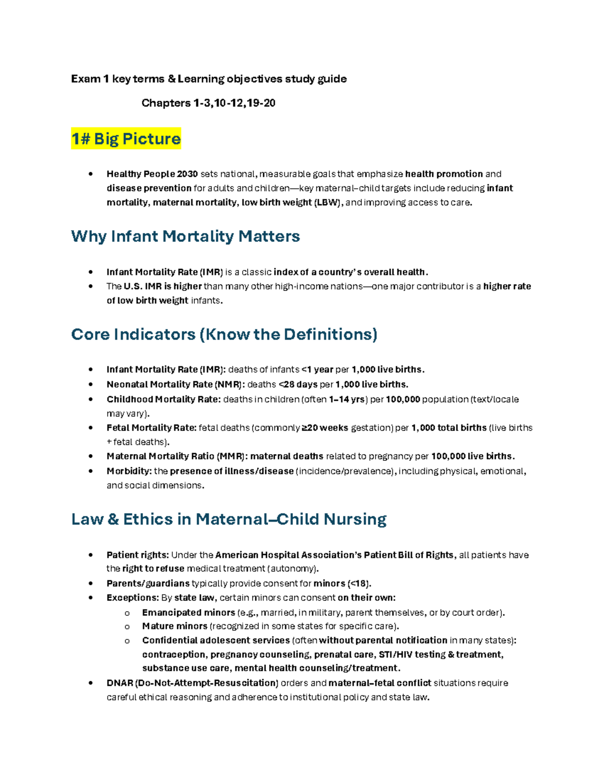 Exam 1 Key Terms & Learning Objectives Study Guide for Nursing 101 ...