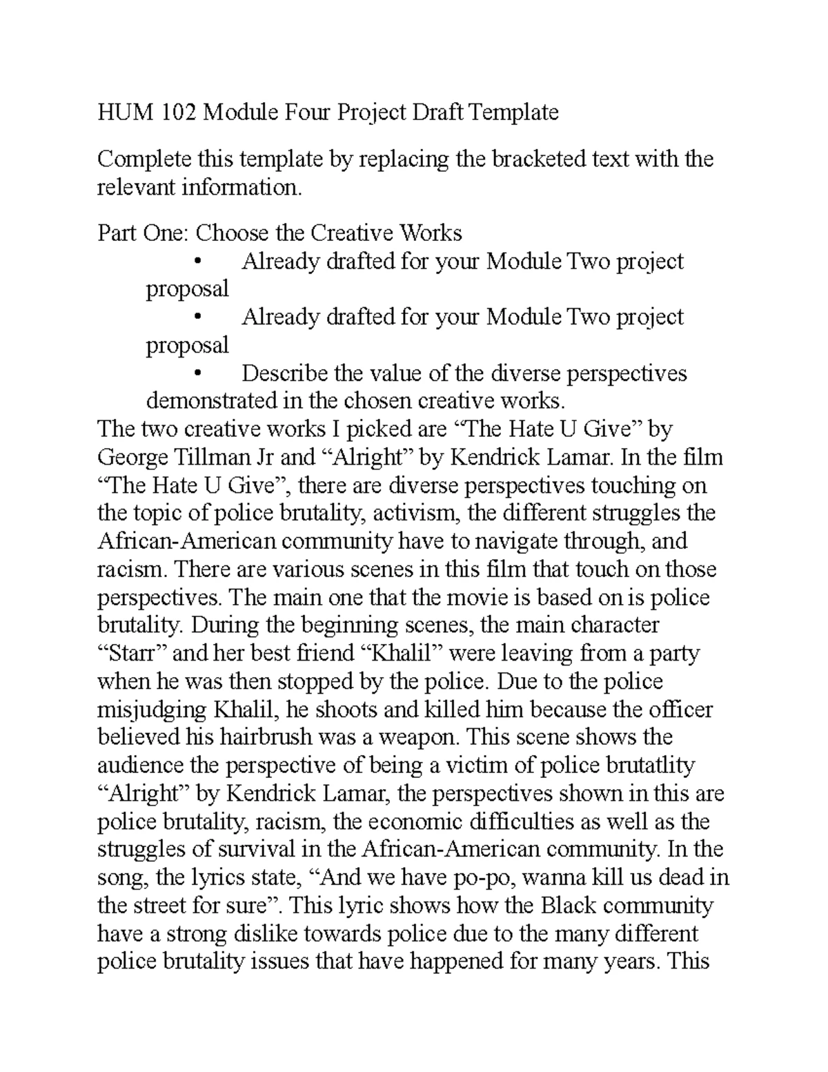 HUM 102 Module Four Project Draft on Creative Works & Mental Health ...