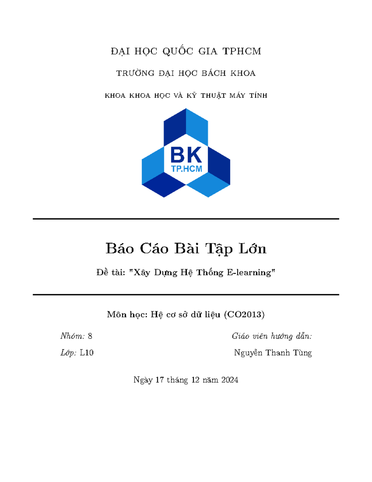 Báo Cáo Bài Tập Lớn Hệ Cơ Sở Dữ Liệu (CO2013) - Nhóm 8 - Document Preview