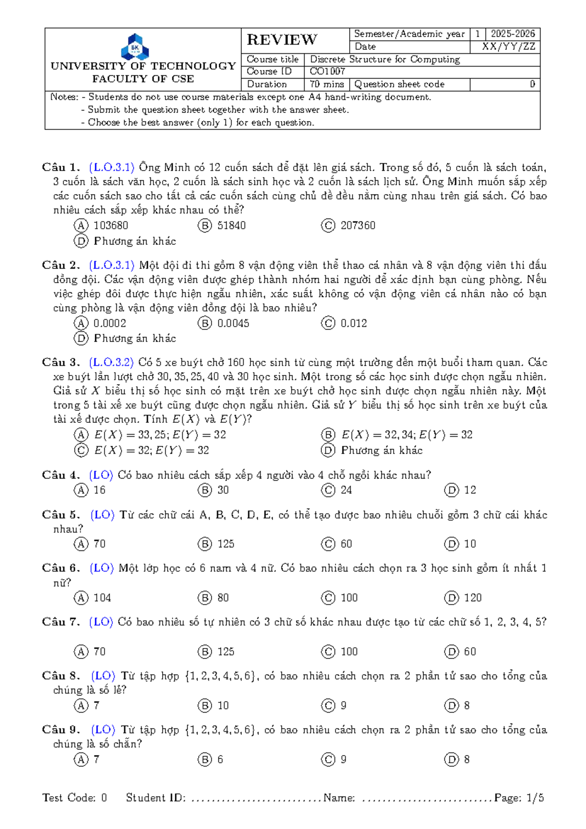 CO1007 - Discrete Structures for Computing - Exam Questions - Studocu