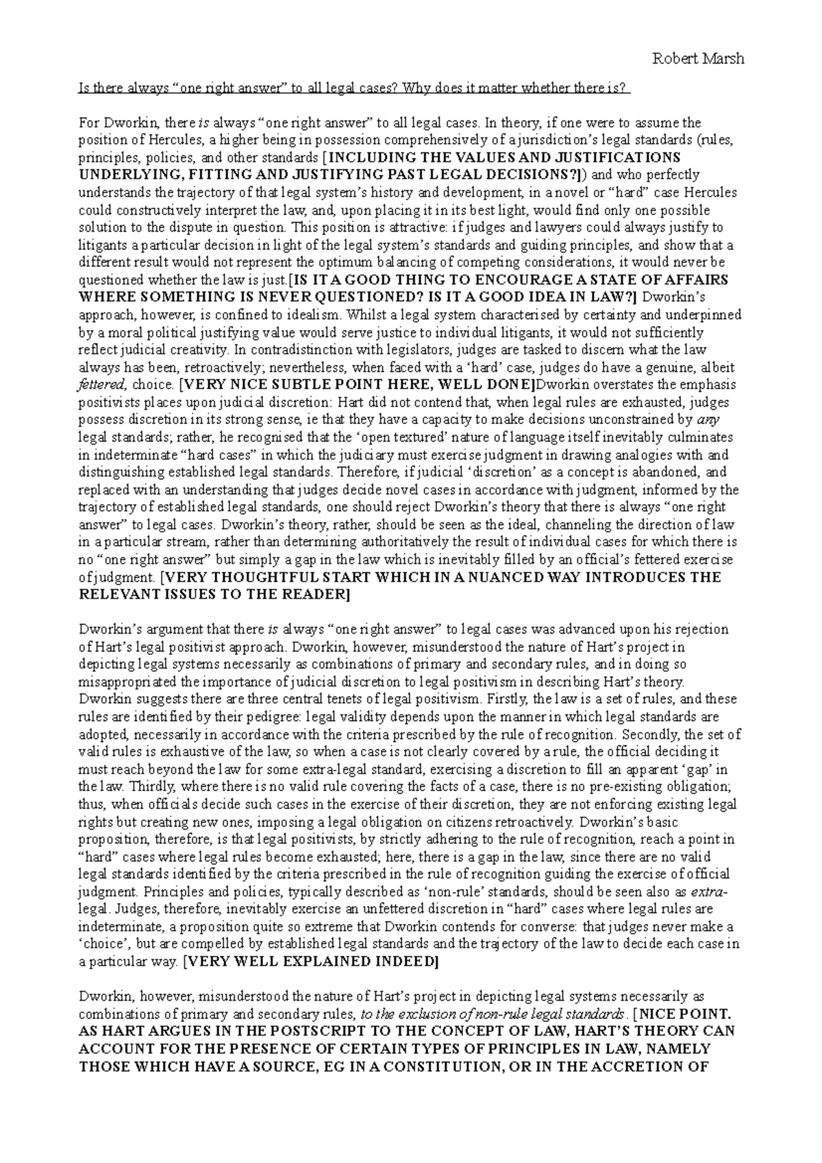 LAW1234 Essay: Evaluating Dworkin's One Right Answer Theory - Studocu