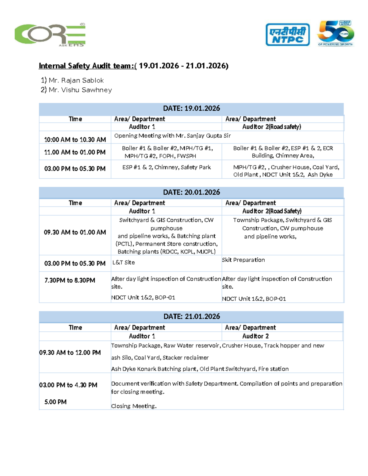 Internal Safety Audit Schedule: TTPP (19-21 Jan 2026) - Studocu
