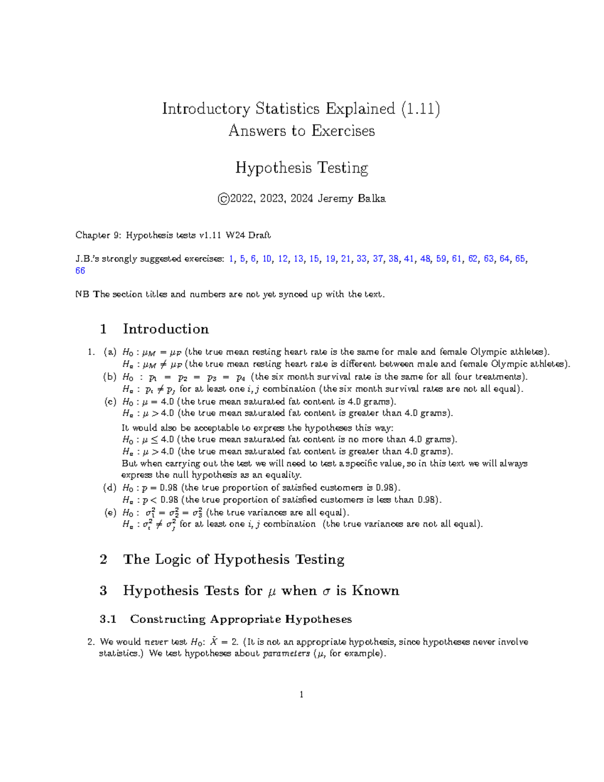 Introductory Statistics (1.11) Hypothesis Testing Exercises Answers ...