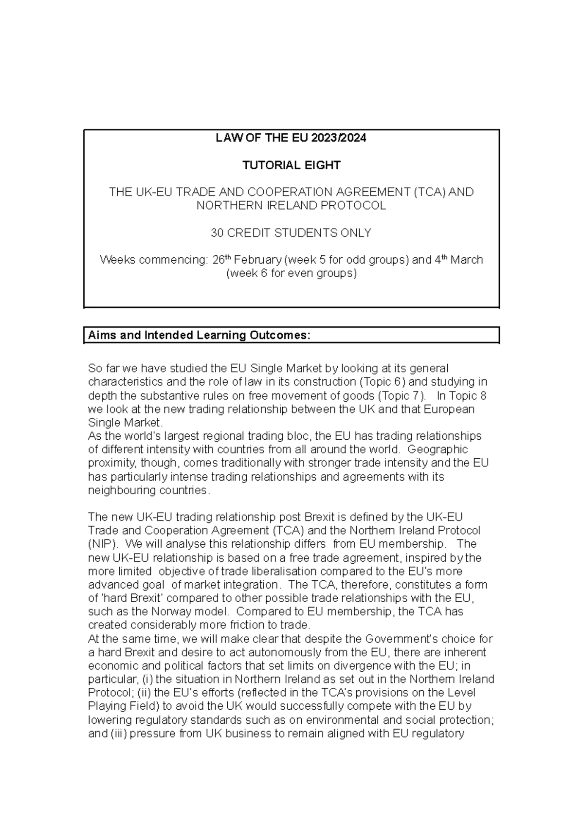 Tutorial 3 - Law of the European Union 2021- TUTORIAL THREE: DIRECT ...