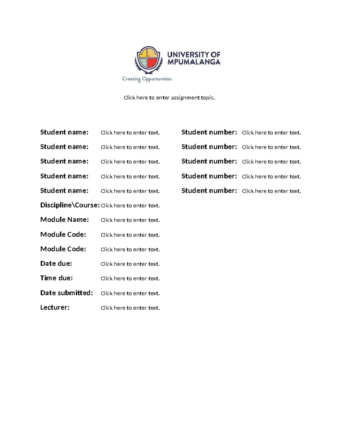 Group Assignment Cover Page Template for Module Code: [Insert Code ...