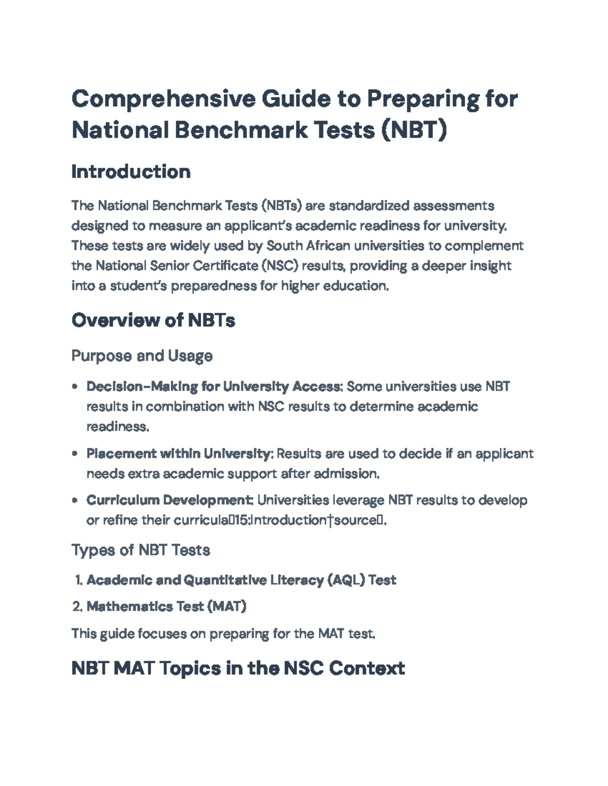 Preparing for the NBT Mathematics Test: Comprehensive Study Guide ...