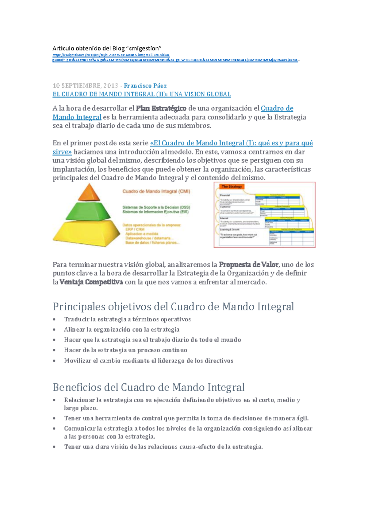 CMI(II) - Visión Global del Cuadro de Mando Integral y su Estrategia ...