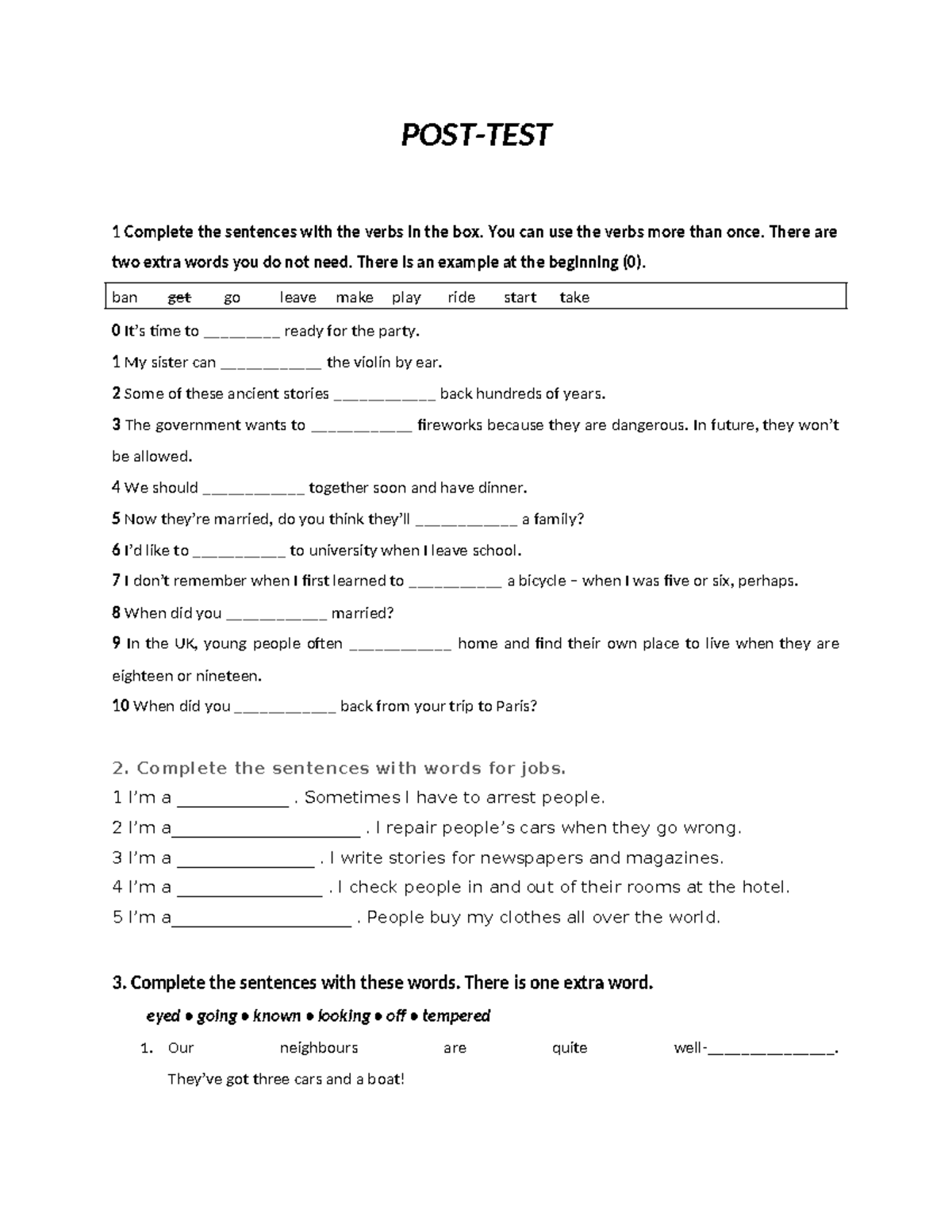 603073183 Life 2e Pre intermediate Unit 6 test Word - POST-TEST 1 ...
