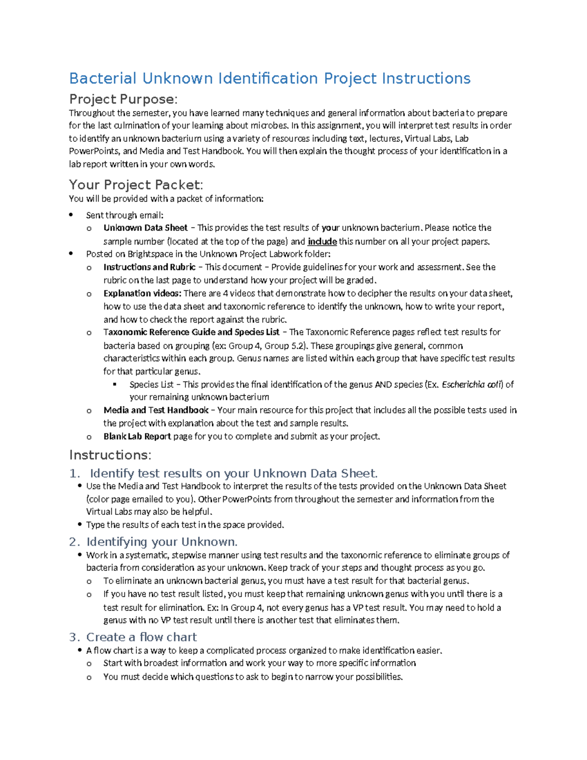 Bacterial Unknown Identification Project: Lab Report Guidelines and ...