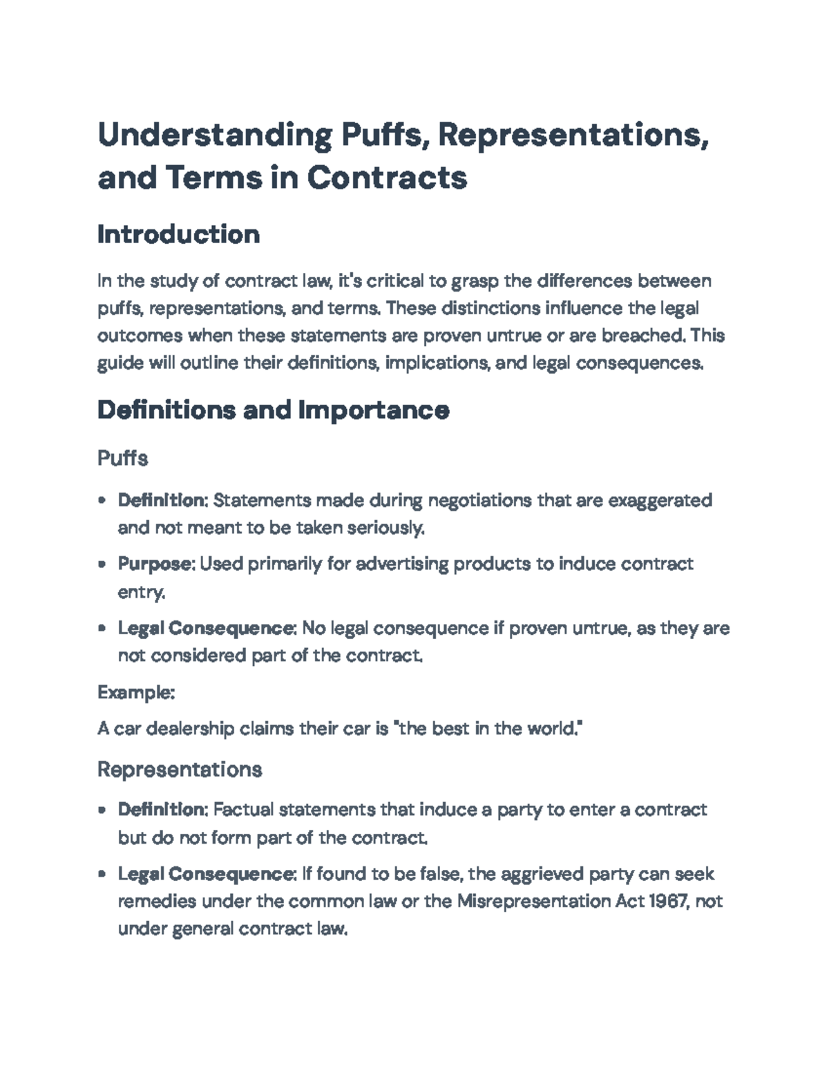 Puffs, Representations, and Terms in Contracts: A Legal Overview ...