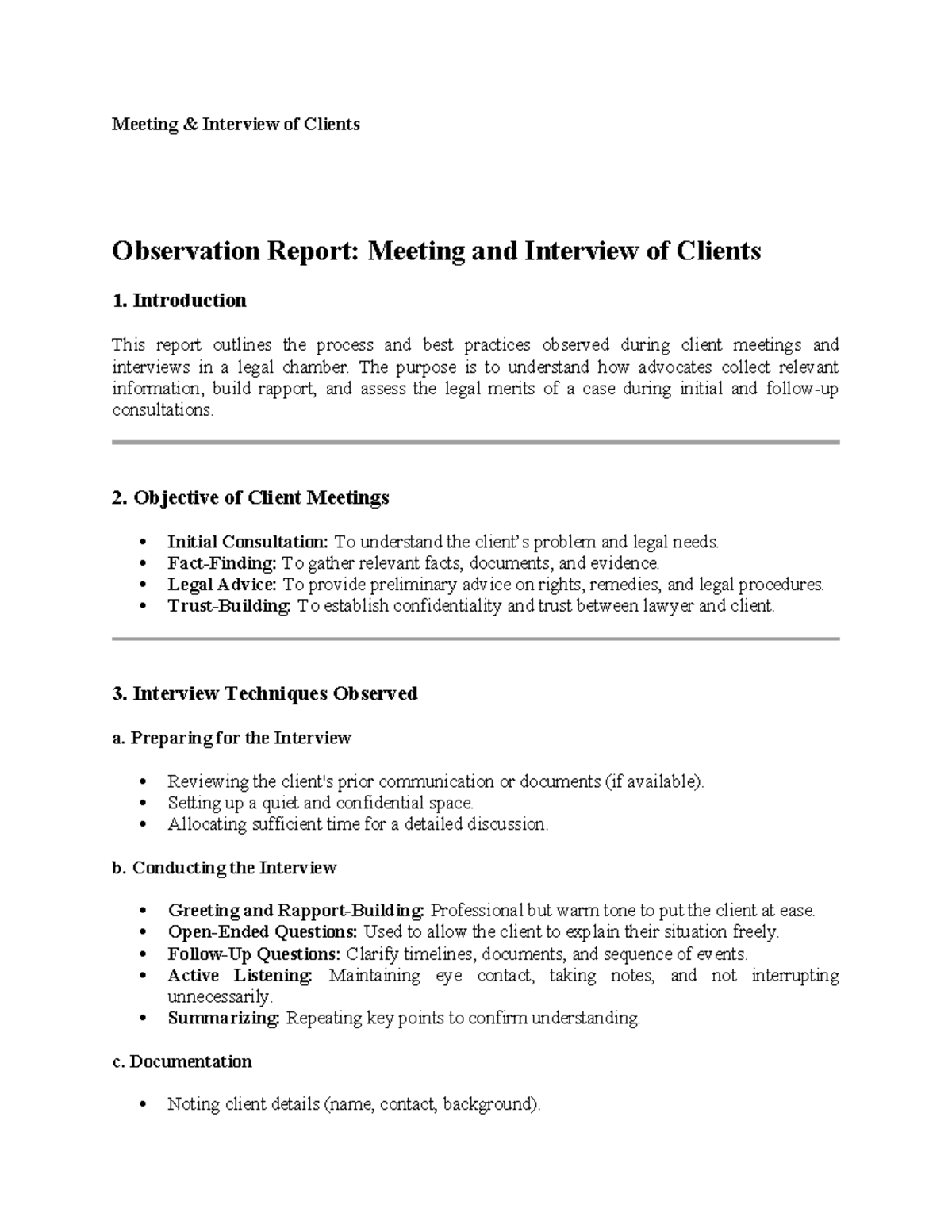 Meeting & Interview of Clients: Observation Report (10 Part C) - Studocu