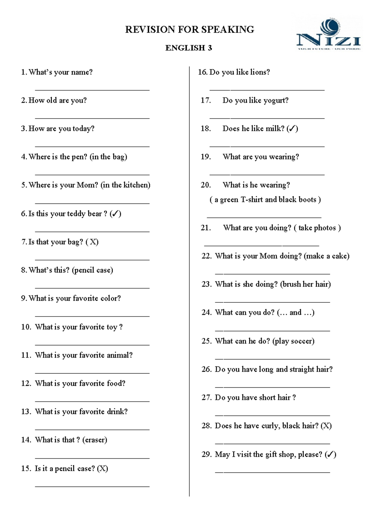 Revision for Speaking English 3: Practice Questions and Answers - Studocu
