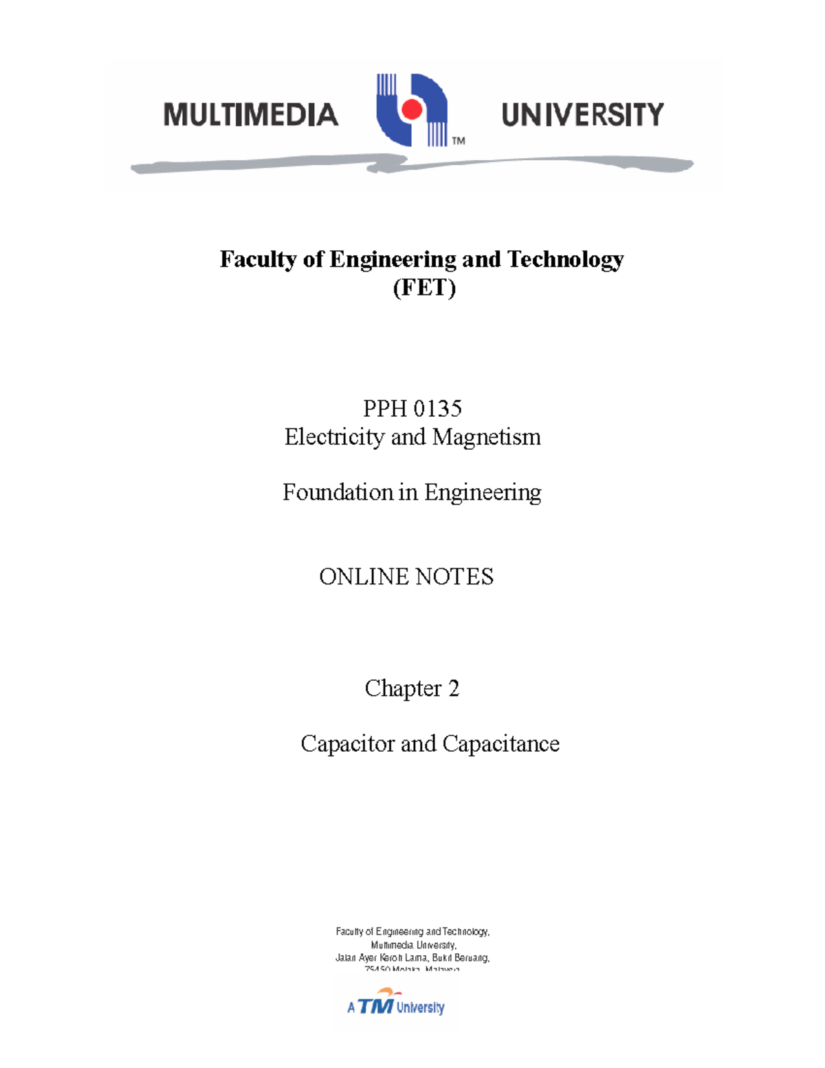 Chapter 2 - Capacitor and Capacitance - 1 Parallel Plate Capacitor ...