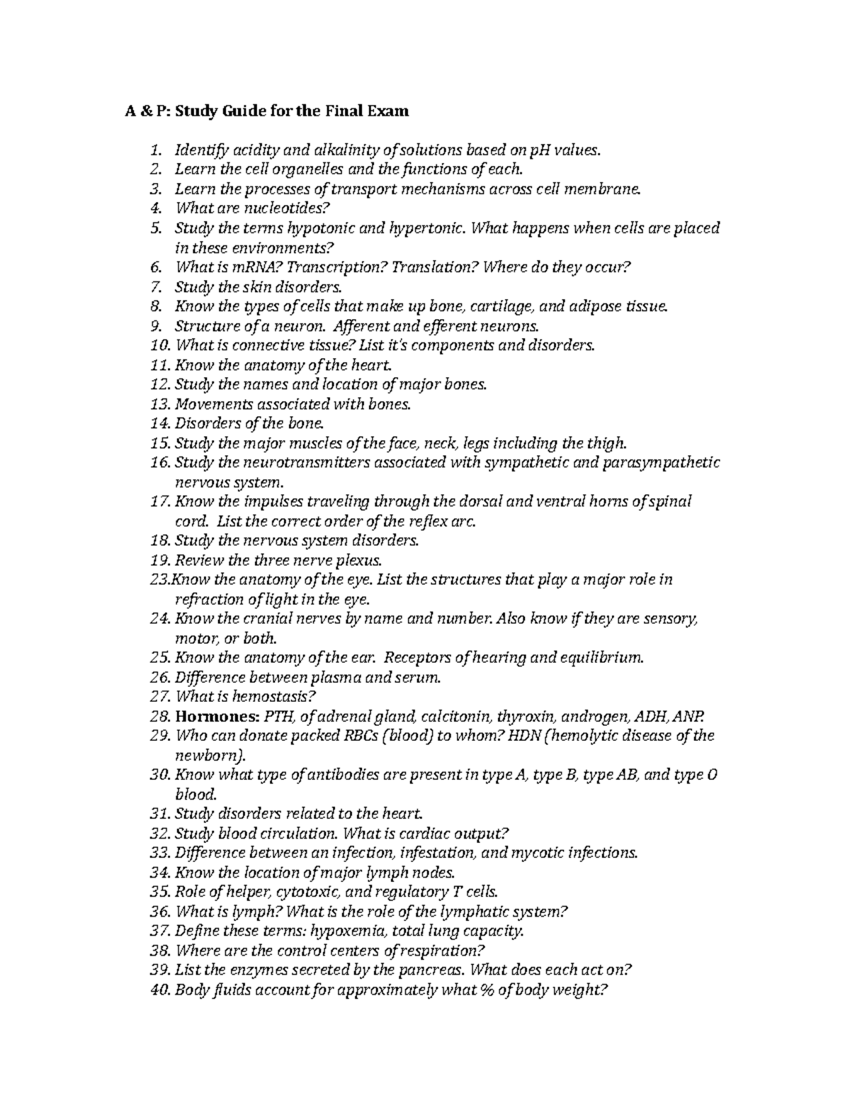 VN 110 Final Exam A&P Study Guide: Key Concepts & Terms - Studocu
