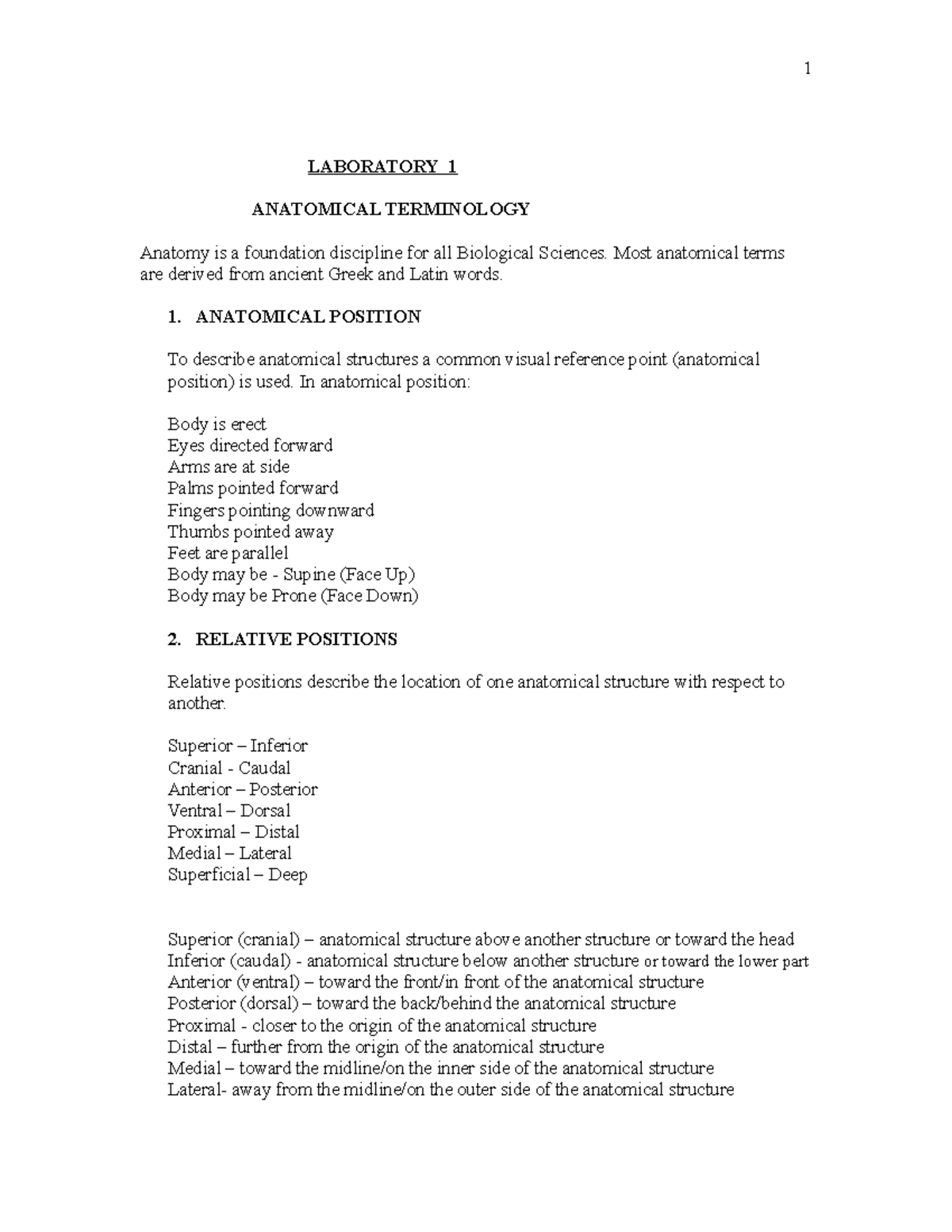 1 LABORATORY 1 ANATOMICAL TERMINOLOGY: APPENDICULAR SKELETON - Studocu