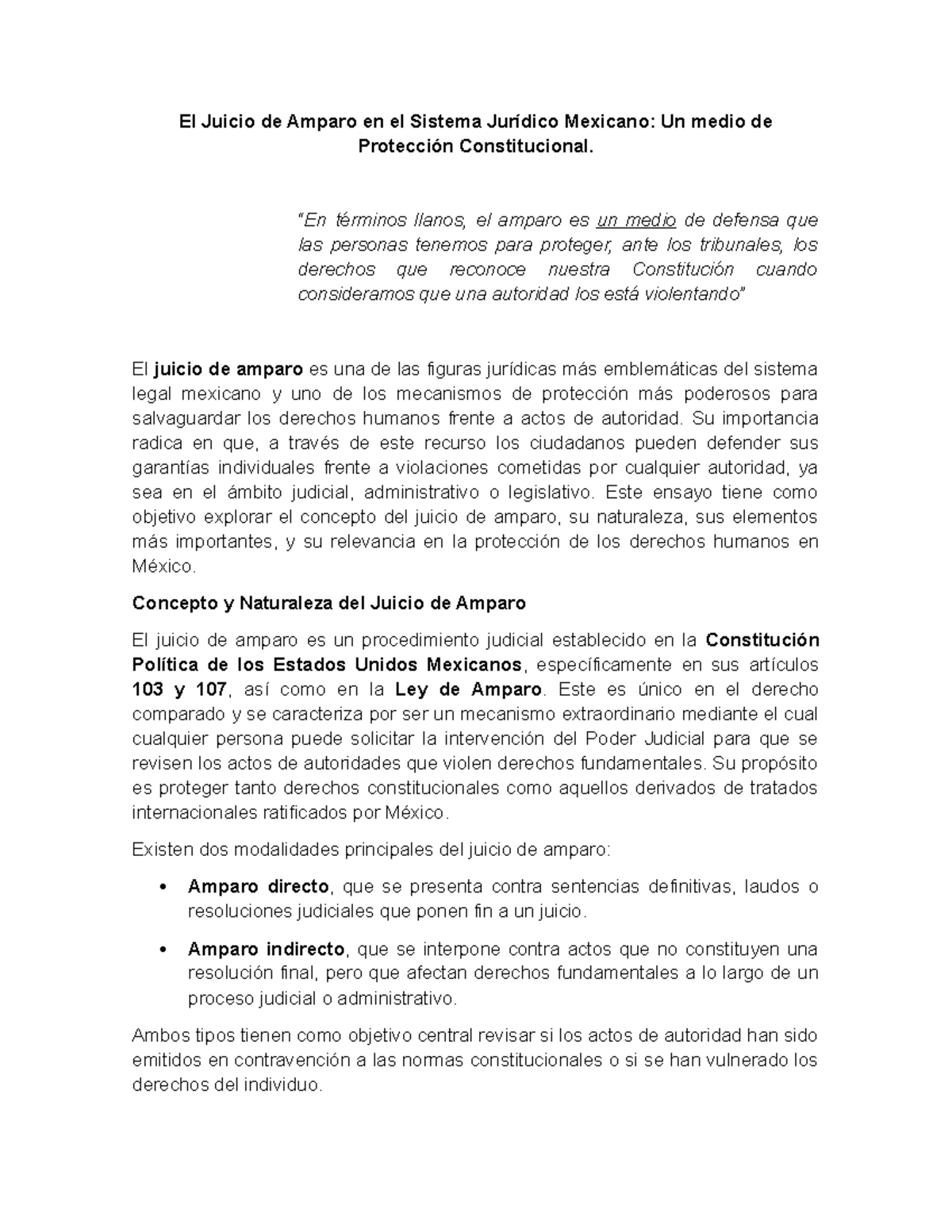 El Juicio de Amparo en el Sistema Jurídico Mexicano - “En términos ...